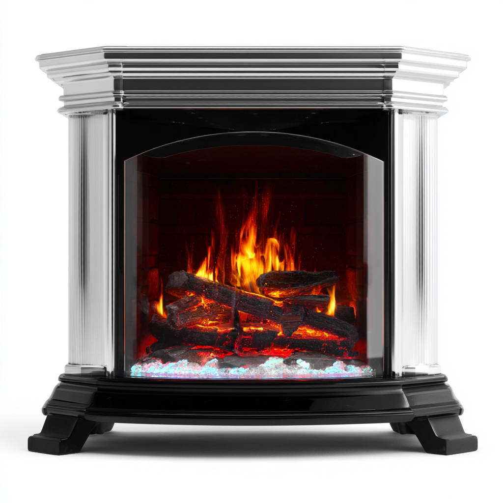 Cheminée  - métal-verre - 70x35x85 cm - argent-noir - design classique à effet de flammes réalistes-Snugure