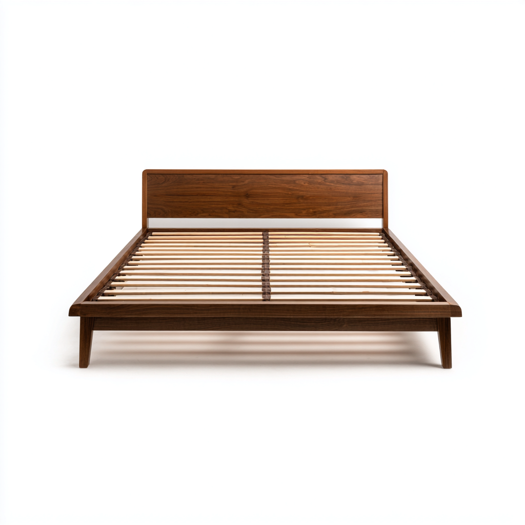 Lit double - bois massif - 200x160x90 cm - noyer - style scandinave moderne-Snugure