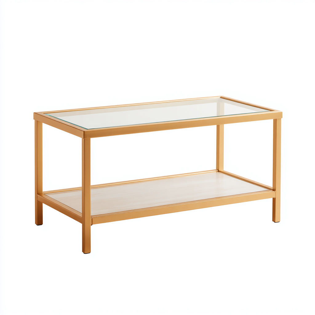 Table basse verre trempé - métal 120x60x45 cm transparent-or design moderne-Snugure