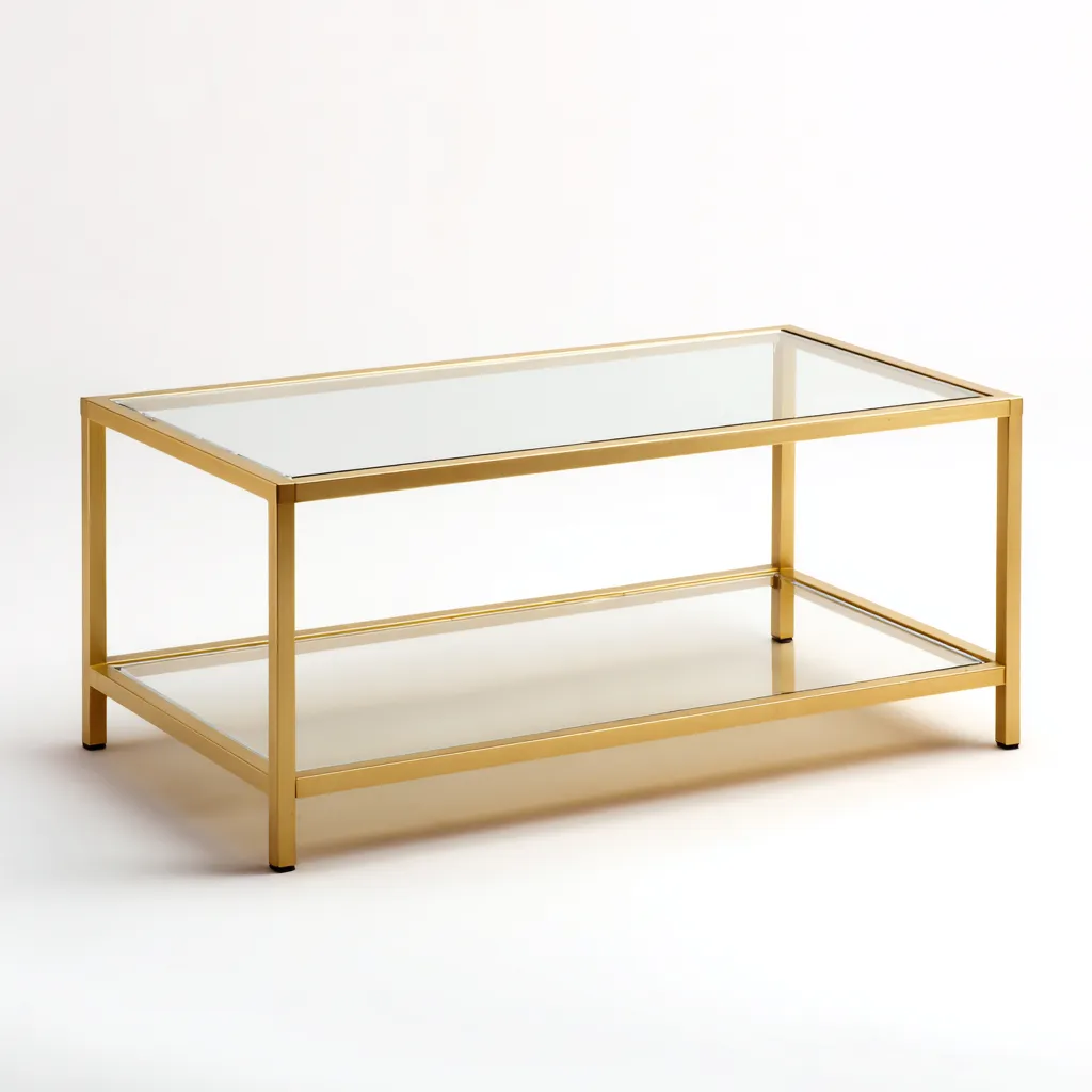 Table basse verre trempé - métal 120x60x45 cm transparent-or design moderne-Snugure