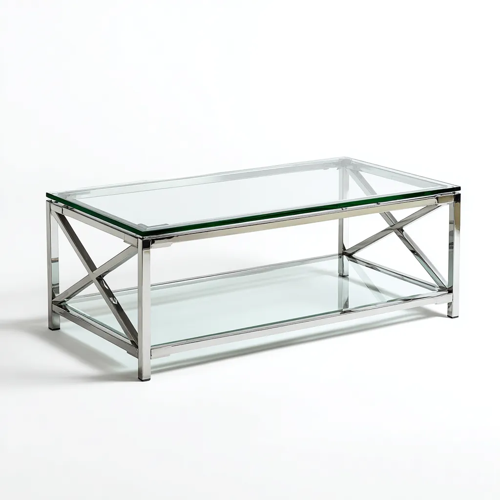 Table basse verre trempé - acier inoxydable 120x60x45 cm transparent-argent design moderne-Snugure