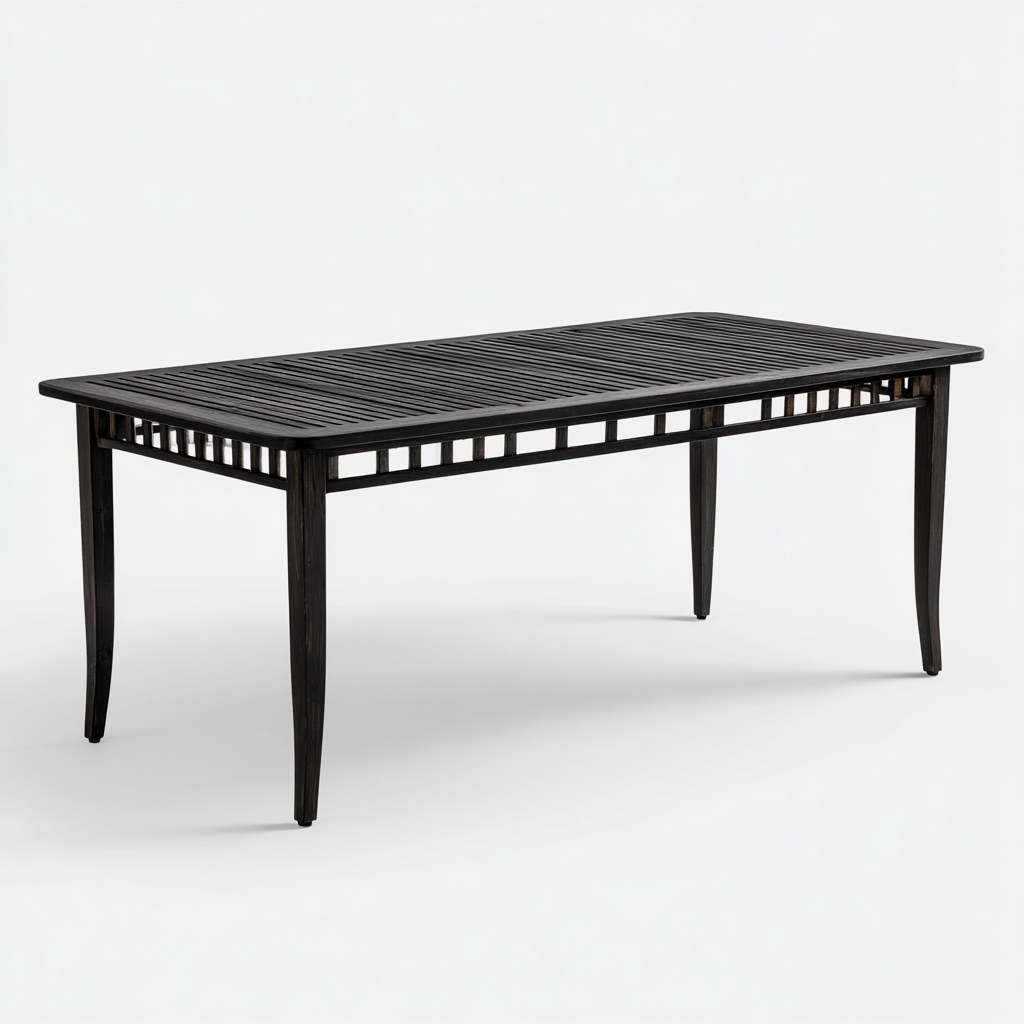 Table de jardin - bois d'eucalyptus - 180x90x75 cm - noir - rectangulaire ajourée à pieds fuselés-Snugure