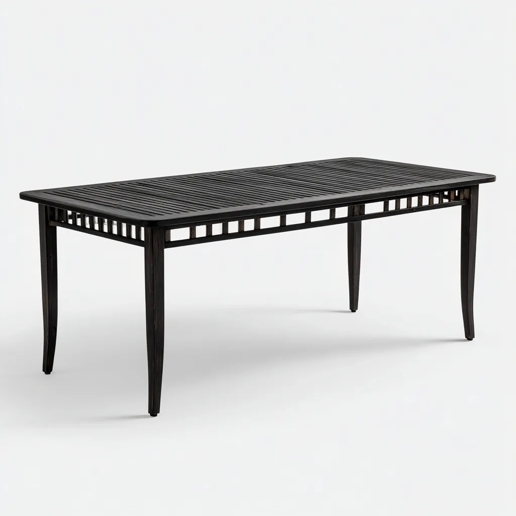 Table de jardin - bois d'eucalyptus - 180x90x75 cm - noir - rectangulaire ajourée à pieds fuselés-Snugure