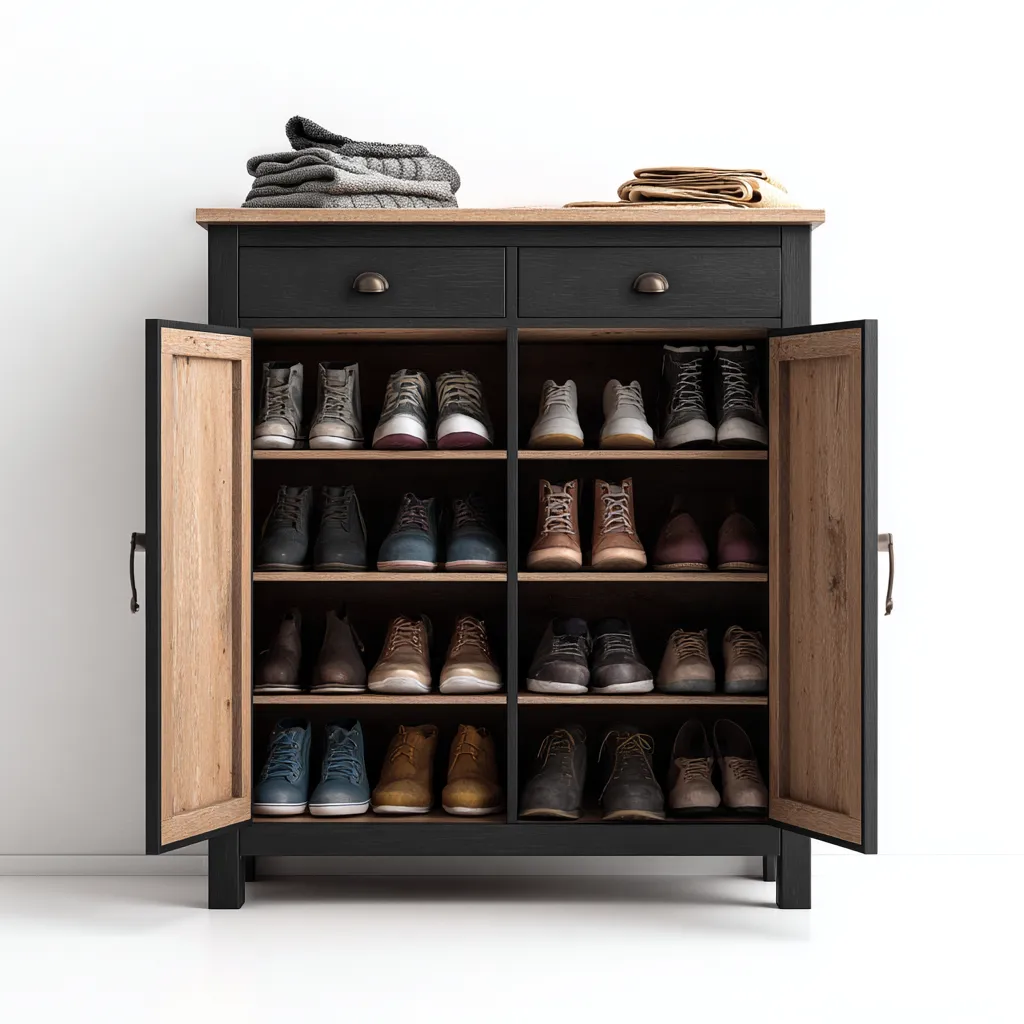 Meuble à chaussures - bois-MDF - 85x35x100 cm - noir-chêne - style industriel-Snugure