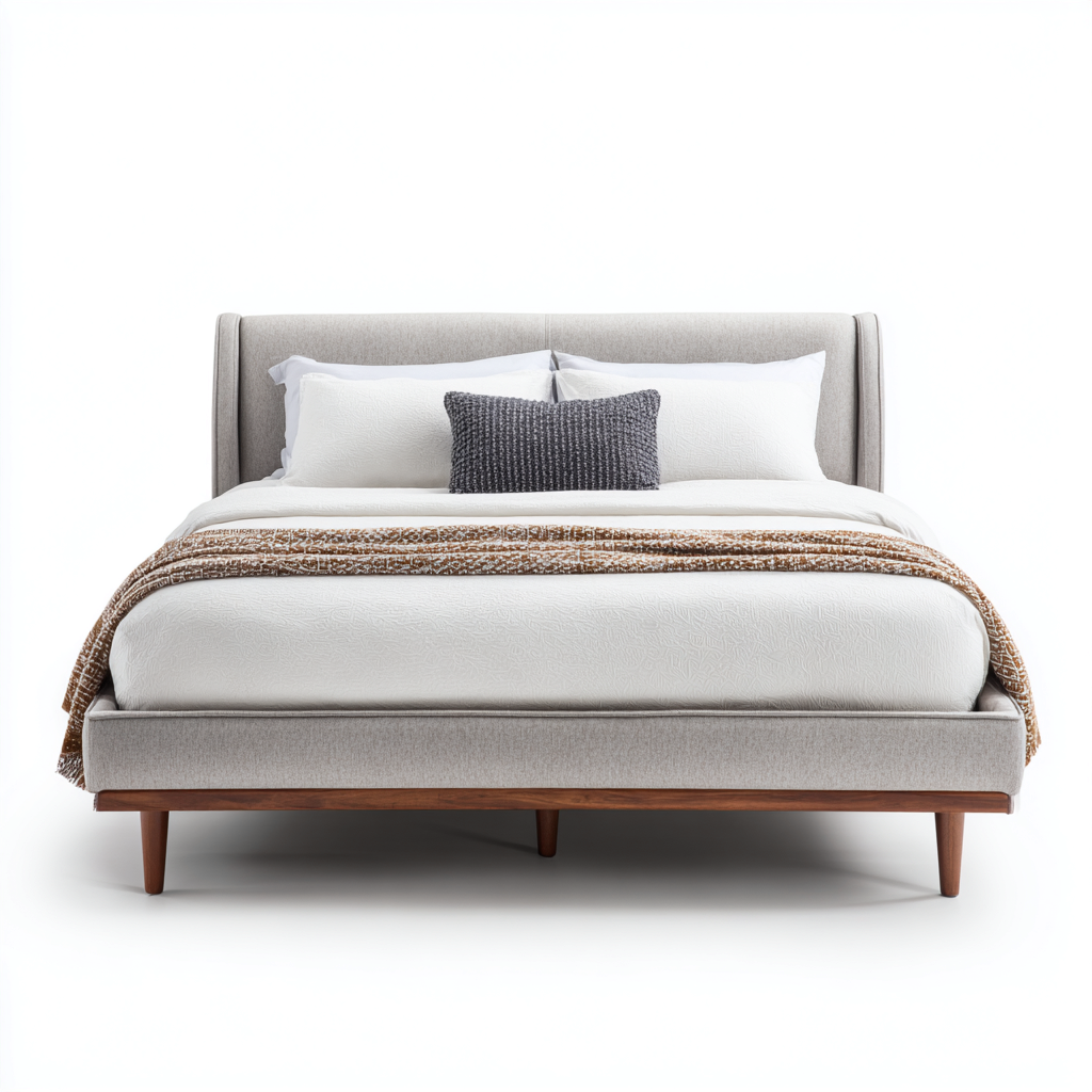 Lit double - tissu-bois - 200x160x95 cm - gris clair - design scandinave moderne-Snugure