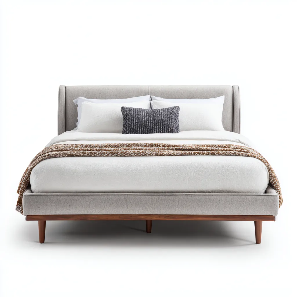 Lit double - tissu-bois - 200x160x95 cm - gris clair - design scandinave moderne-Snugure