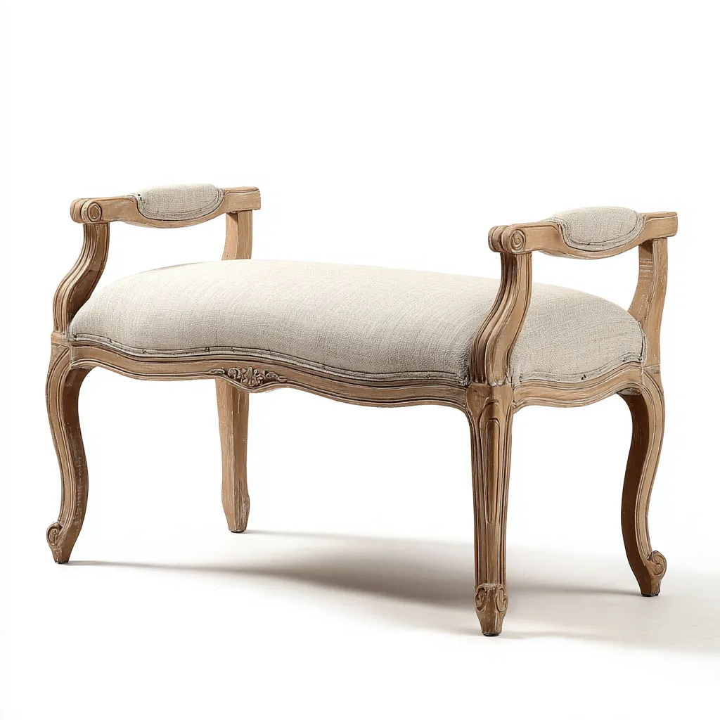 Banc de lit - tissu - 105x40x50 cm - beige - style vintage français-Snugure