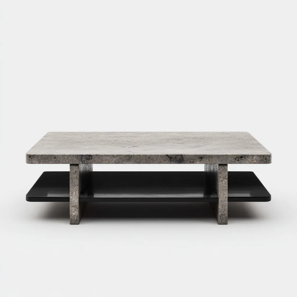 Table basse pierre composite - bois 120x60x35 cm gris-noir design moderne-Snugure