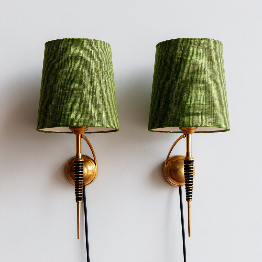 Applique murale - métal-tissu - 17x21x42 cm - doré-vert - style vintage - éclairage mural décoratif pour salon ou chambre-Snugure