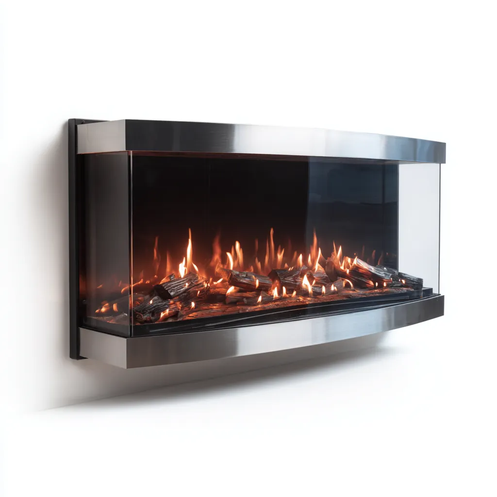 Cheminée  - métal-verre - 100x20x50 cm - argent-noir - design moderne à effet de flammes réalistes-Snugure