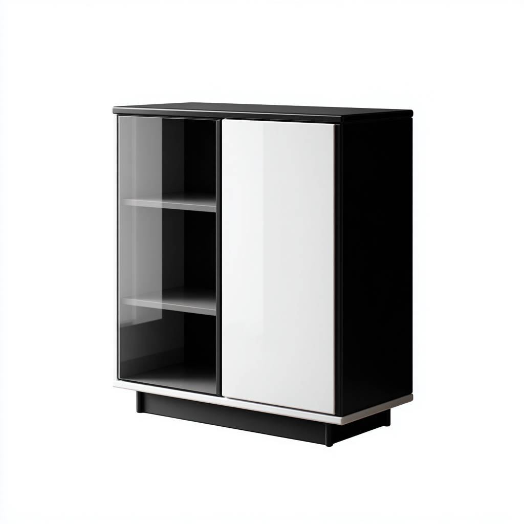 Meuble à chaussures - MDF-verre - 80x32x95 cm - noir-blanc - style moderne-Snugure