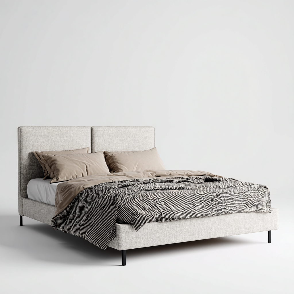 Lit double - tissu-métal - 200x160x105 cm - beige clair - design moderne minimaliste-Snugure