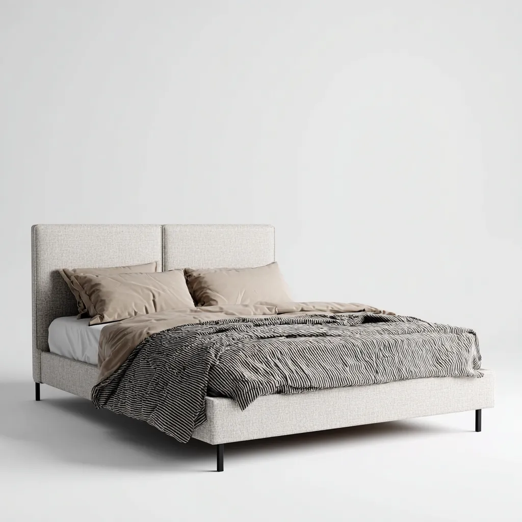 Lit double - tissu-métal - 200x160x105 cm - beige clair - design moderne minimaliste-Snugure