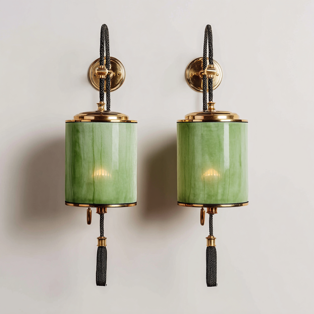 Applique murale - laiton-verre jade - 16x14x38 cm - vert - style oriental - éclairage décoratif pour salon ou chambre-Snugure