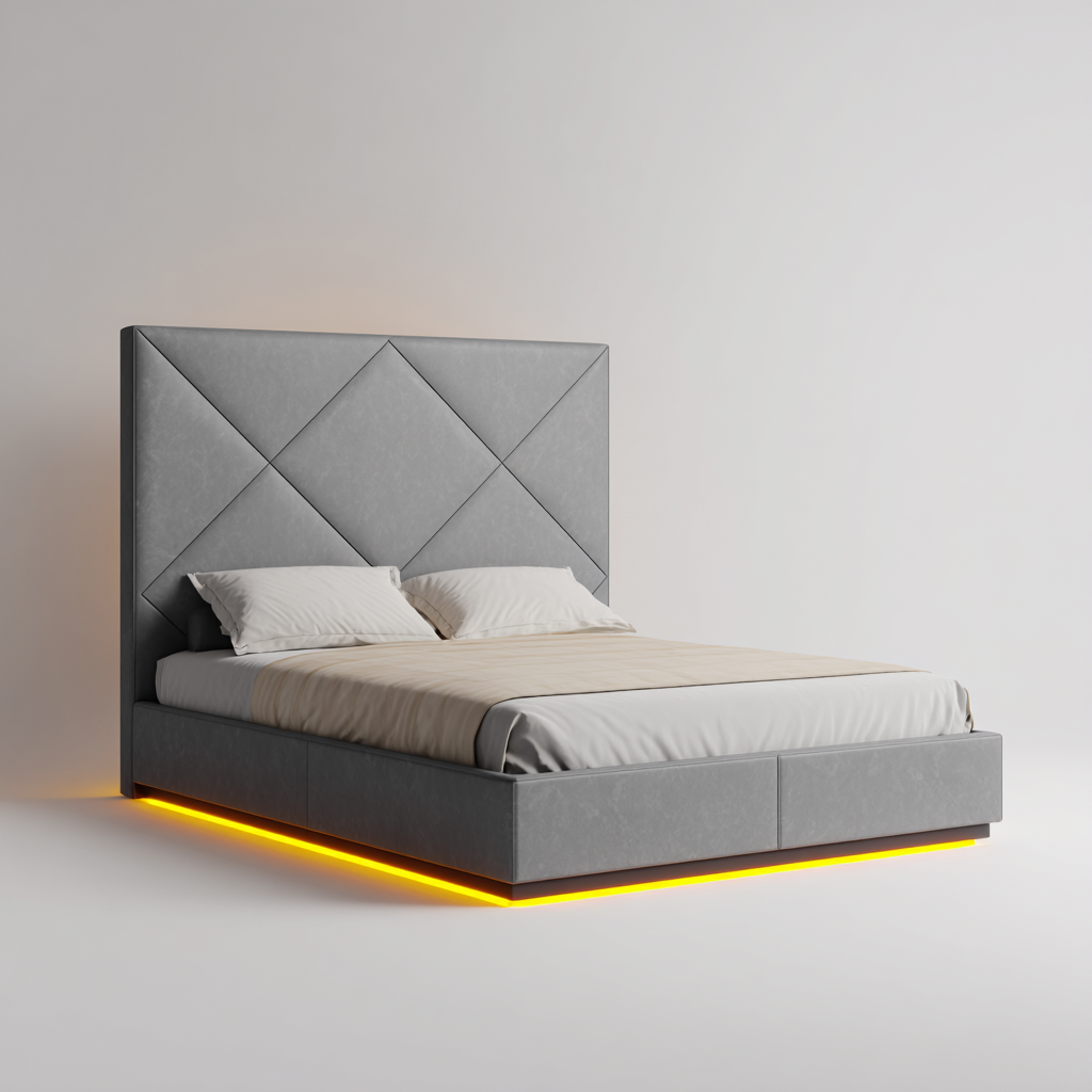 Lit double - simili cuir - 200x160x110 cm - gris - design moderne avec éclairage LED-Snugure