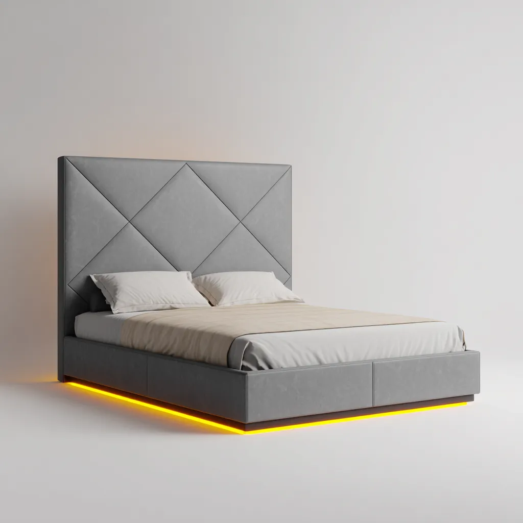 Lit double - simili cuir - 200x160x110 cm - gris - design moderne avec éclairage LED-Snugure