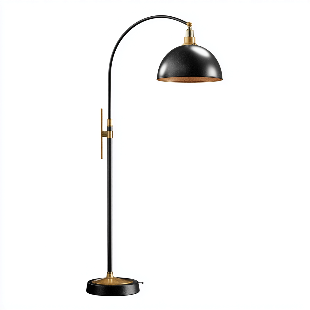 Lampadaire - métal-laiton - 36x28x165 cm - noir-doré - design industriel avec bras arqué réglable-Snugure