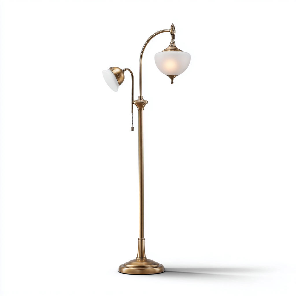 Lampadaire - métal-doré - 45x30x165 cm - blanc - style rétro - double abat-jour-Snugure