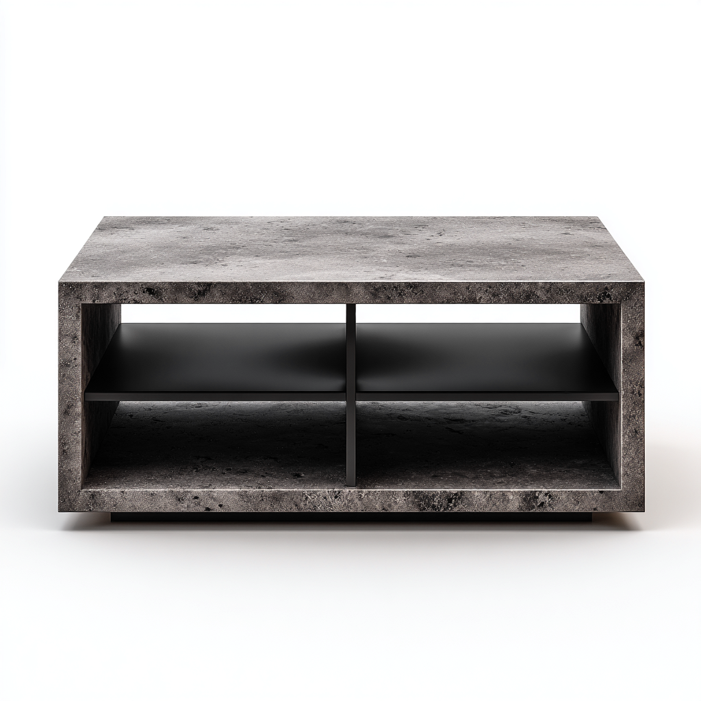 Table basse pierre composite - bois 110x60x42 cm gris-noir design moderne-Snugure