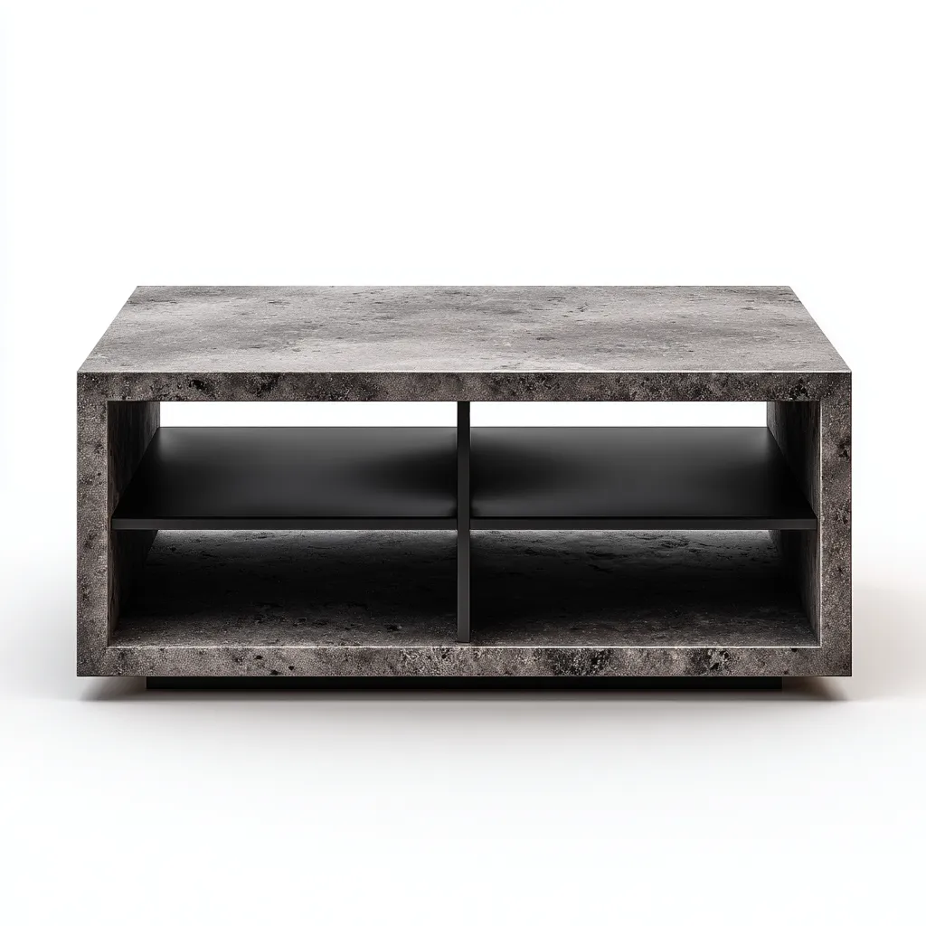 Table basse pierre composite - bois 110x60x42 cm gris-noir design moderne-Snugure