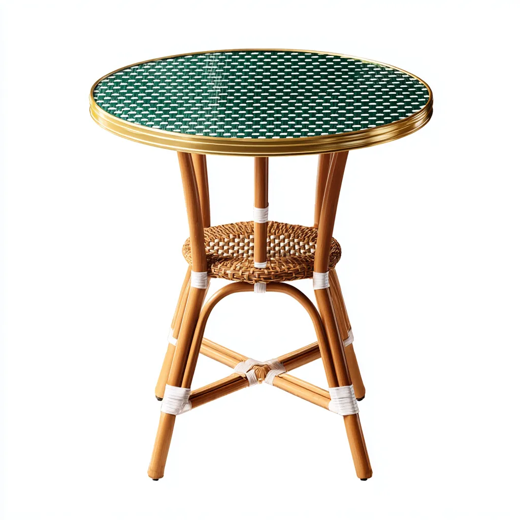 Table de jardin - rotin-verre - 60x60x72 cm - vert-naturel - style bistrot parisien-Snugure