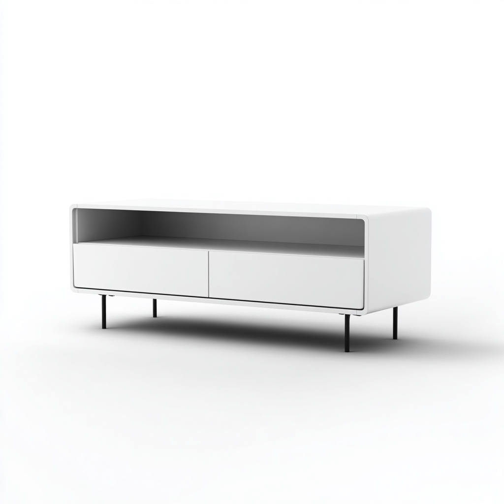 Meuble TV - MDF - 160x40x45 cm - blanc - design contemporain pour salon-Snugure