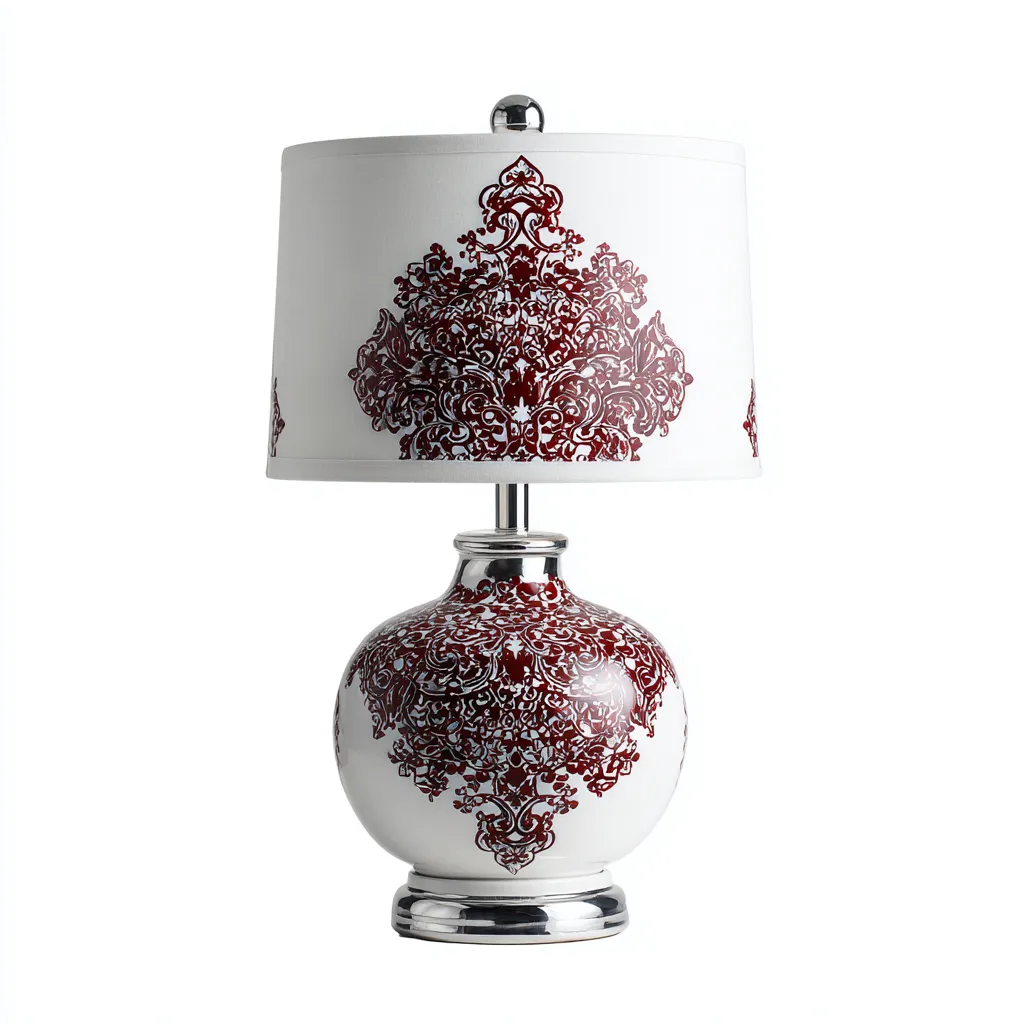 Lampe de table - céramique-métal-tissu - 31x31x56 cm - blanc-rouge foncé - style classique raffiné-Snugure