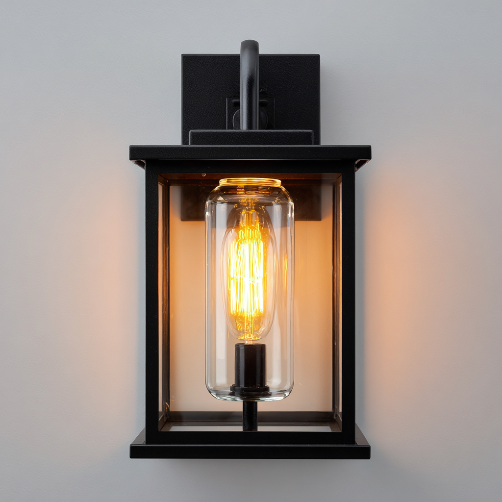 Applique murale extérieure - métal-verre - 14x18x30 cm - noir - style industriel - lanterne murale étanche avec ampoule Edison pour façade ou terrasse-Snugure