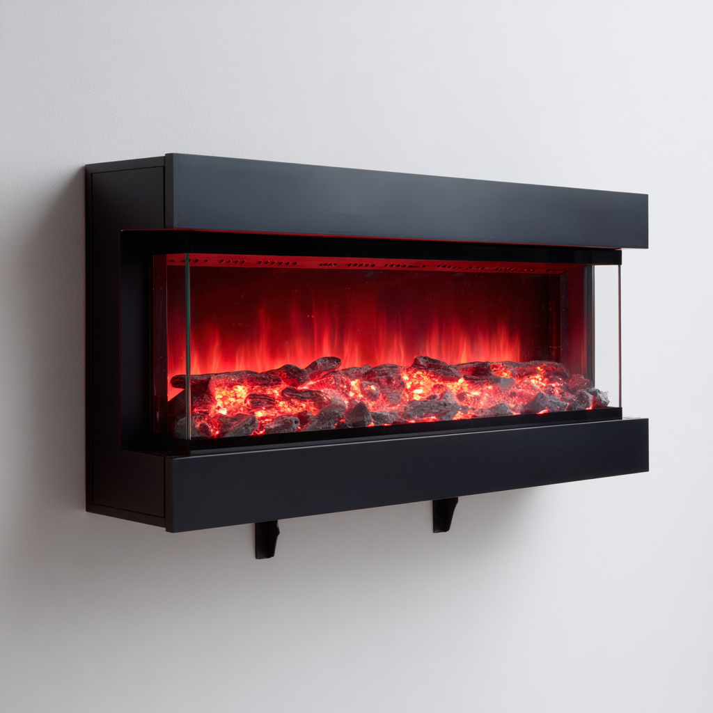 Cheminée métal-verre 95x18x42 cm noir style moderne effet flamme LED décoratif-Snugure