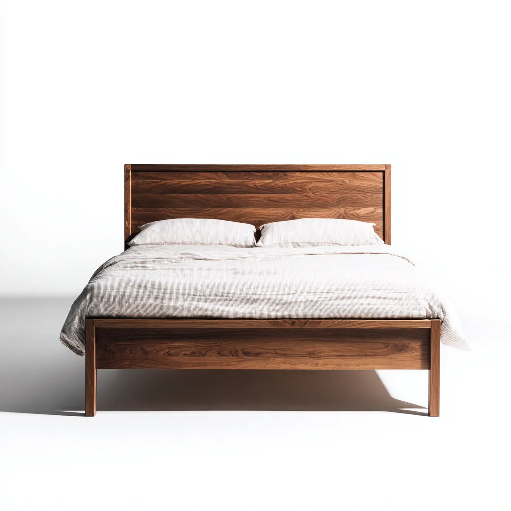 Lit double - bois massif - 200x160x100 cm - noyer - style contemporain élégant-Snugure