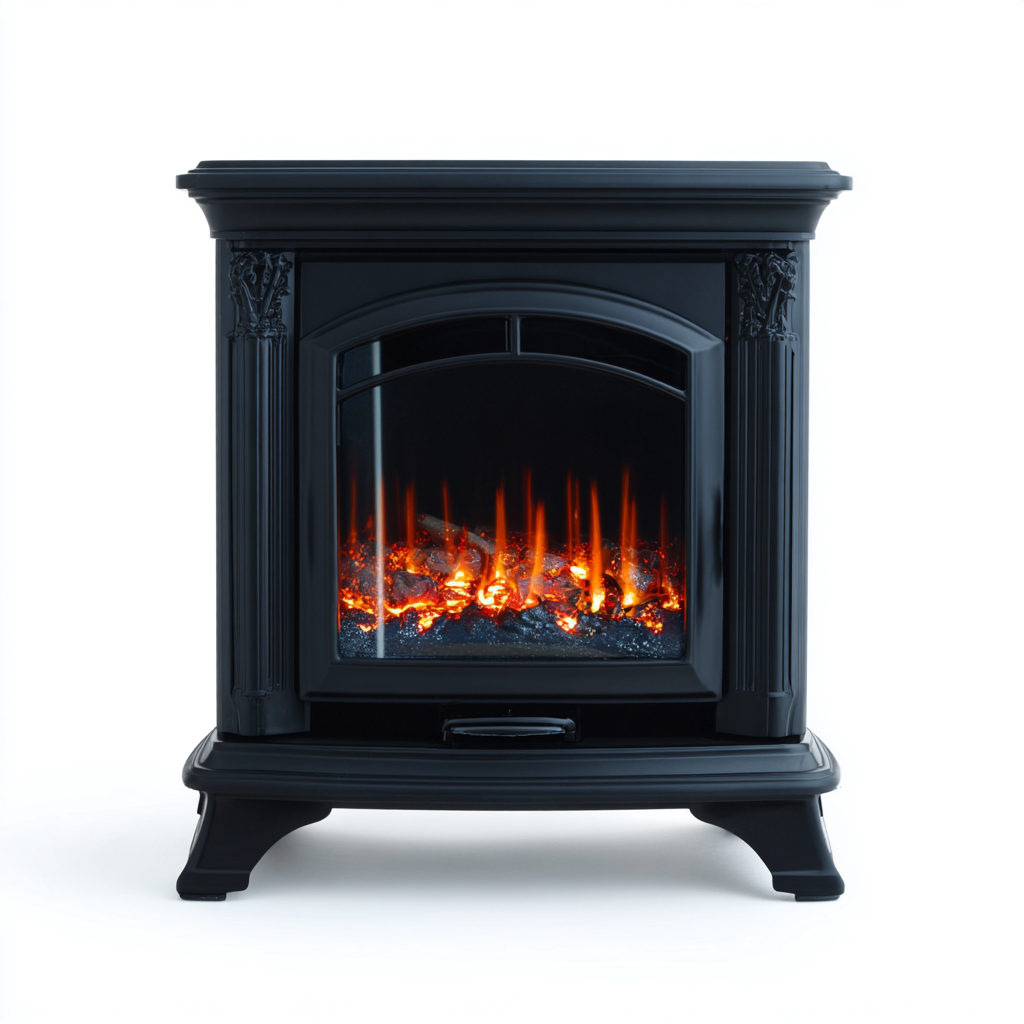 Cheminée métal-verre 50x33x60 cm noir style classique effet flamme LED décoratif-Snugure