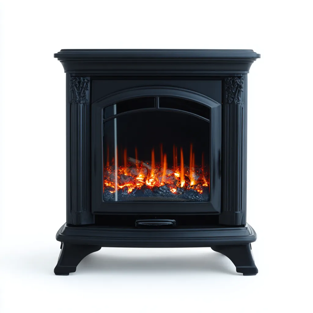 Cheminée métal-verre 50x33x60 cm noir style classique effet flamme LED décoratif-Snugure