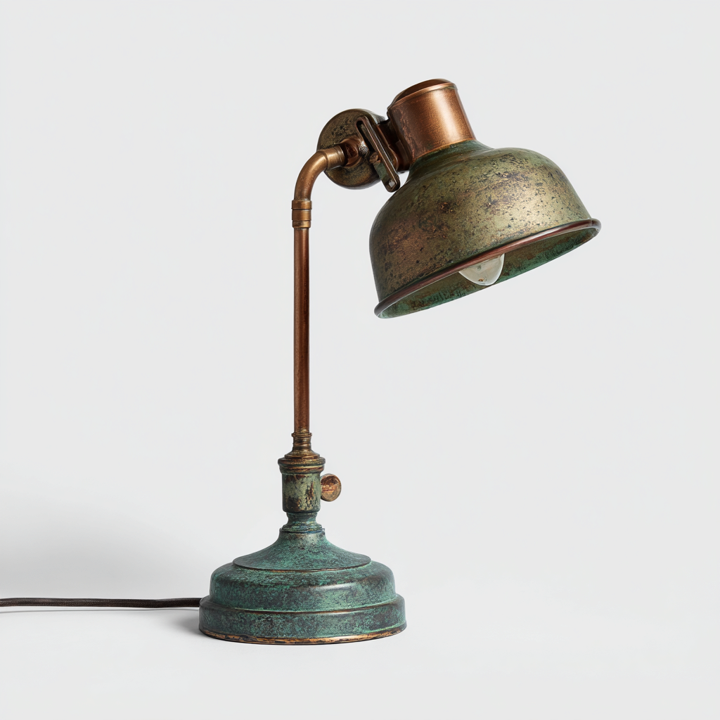 Lampe de table - bronze-cuivre - 22x18x42 cm - vert antique-cuivré - style industriel vintage-Snugure