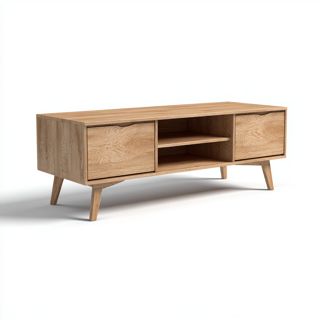 Meuble TV - bois - 160x40x55 cm - chêne clair - style scandinave-Snugure