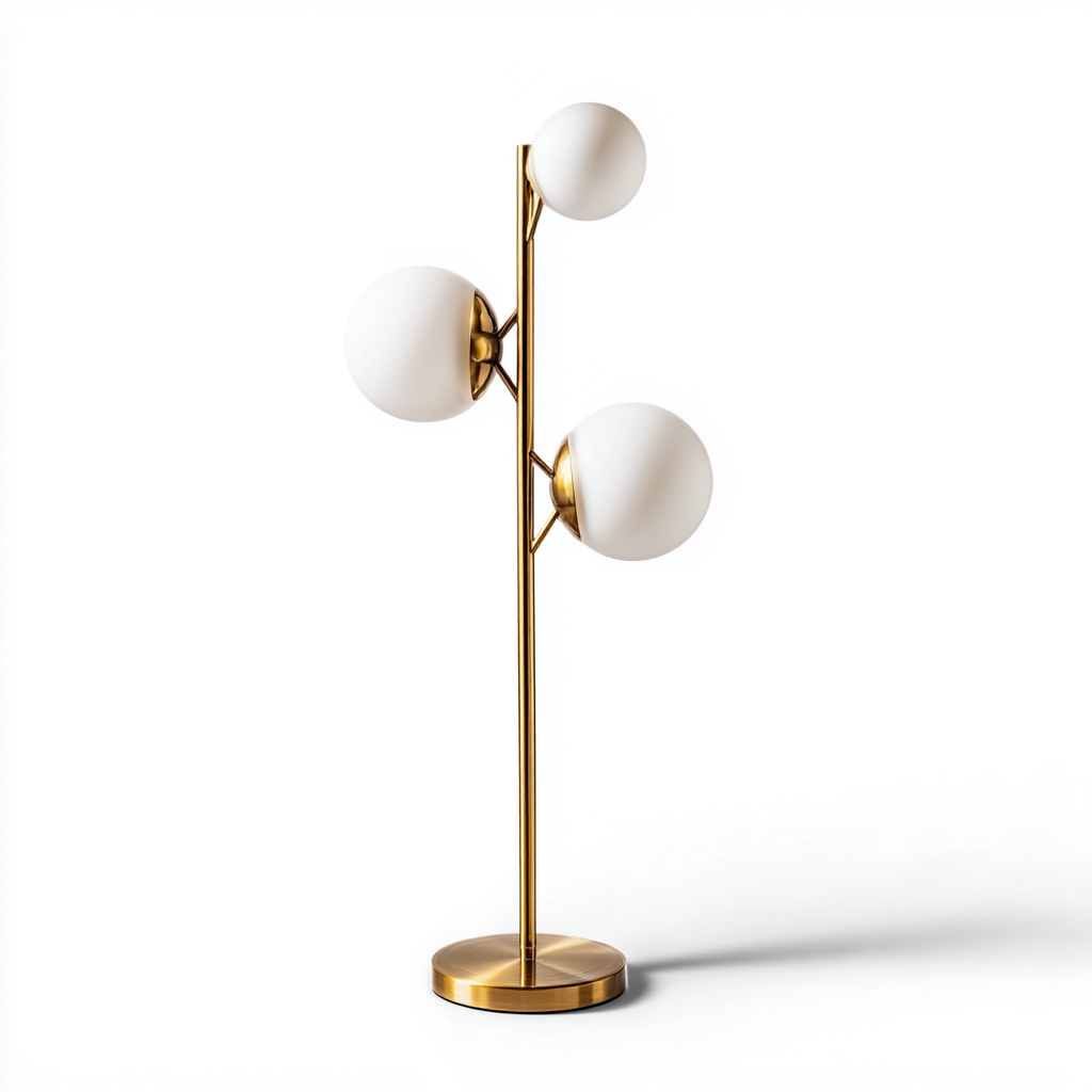 Lampadaire - métal-doré-verre - 40x30x160 cm - blanc - style moderne - triple abat-jour sphérique-Snugure