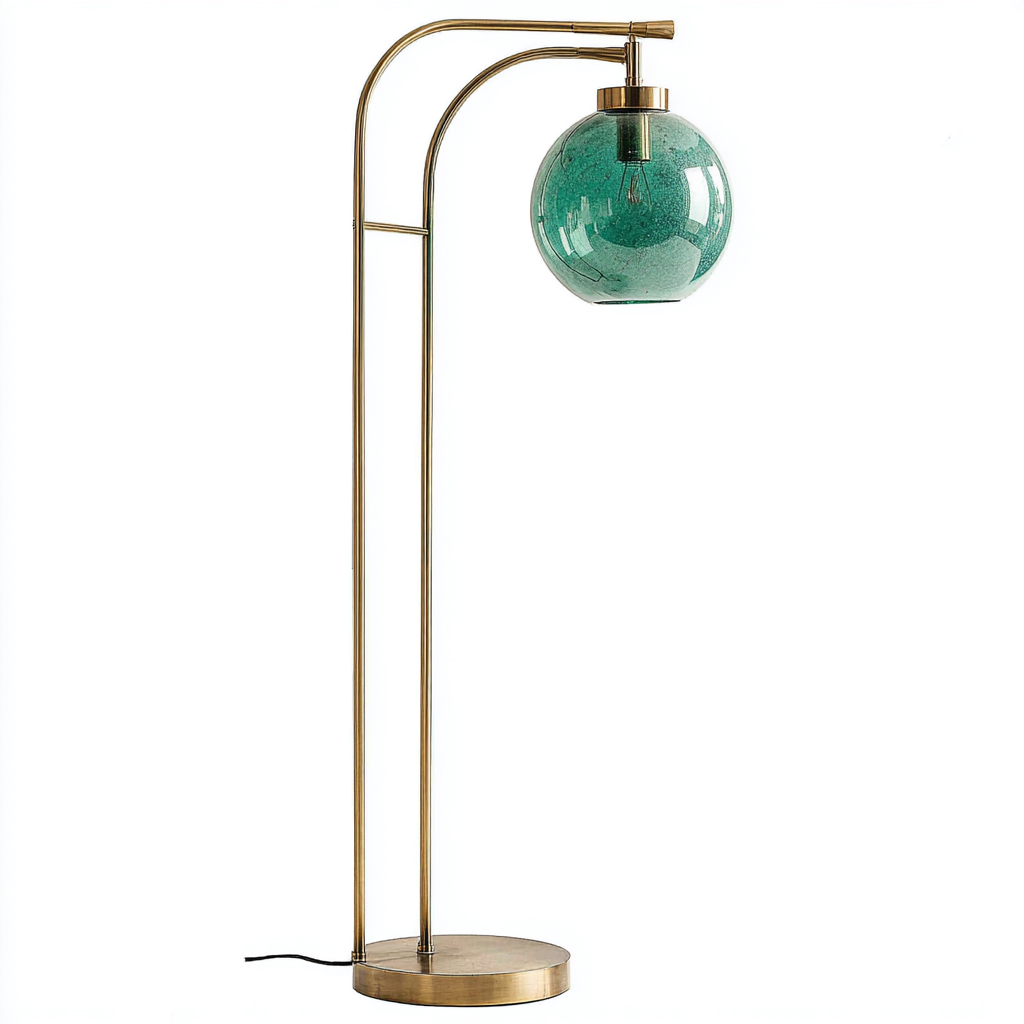 Lampadaire - métal-doré-verre - 42x32x165 cm - vert - style moderne - abat-jour sphérique-Snugure