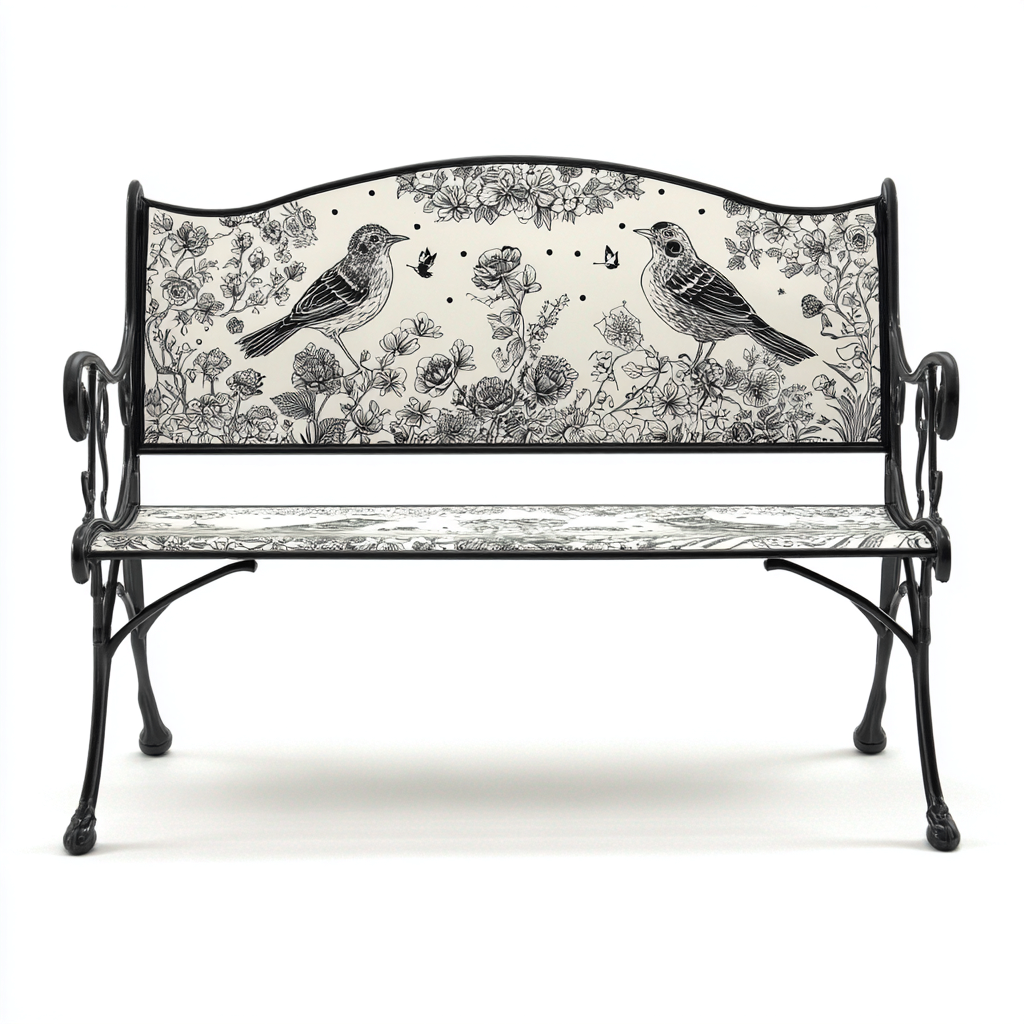 Banc de jardin - métal - 120x59x83 cm - noir-blanc - style artistique-Snugure
