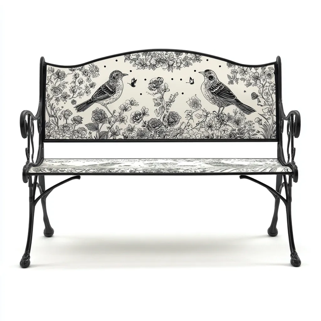 Banc de jardin - métal - 120x59x83 cm - noir-blanc - style artistique-Snugure