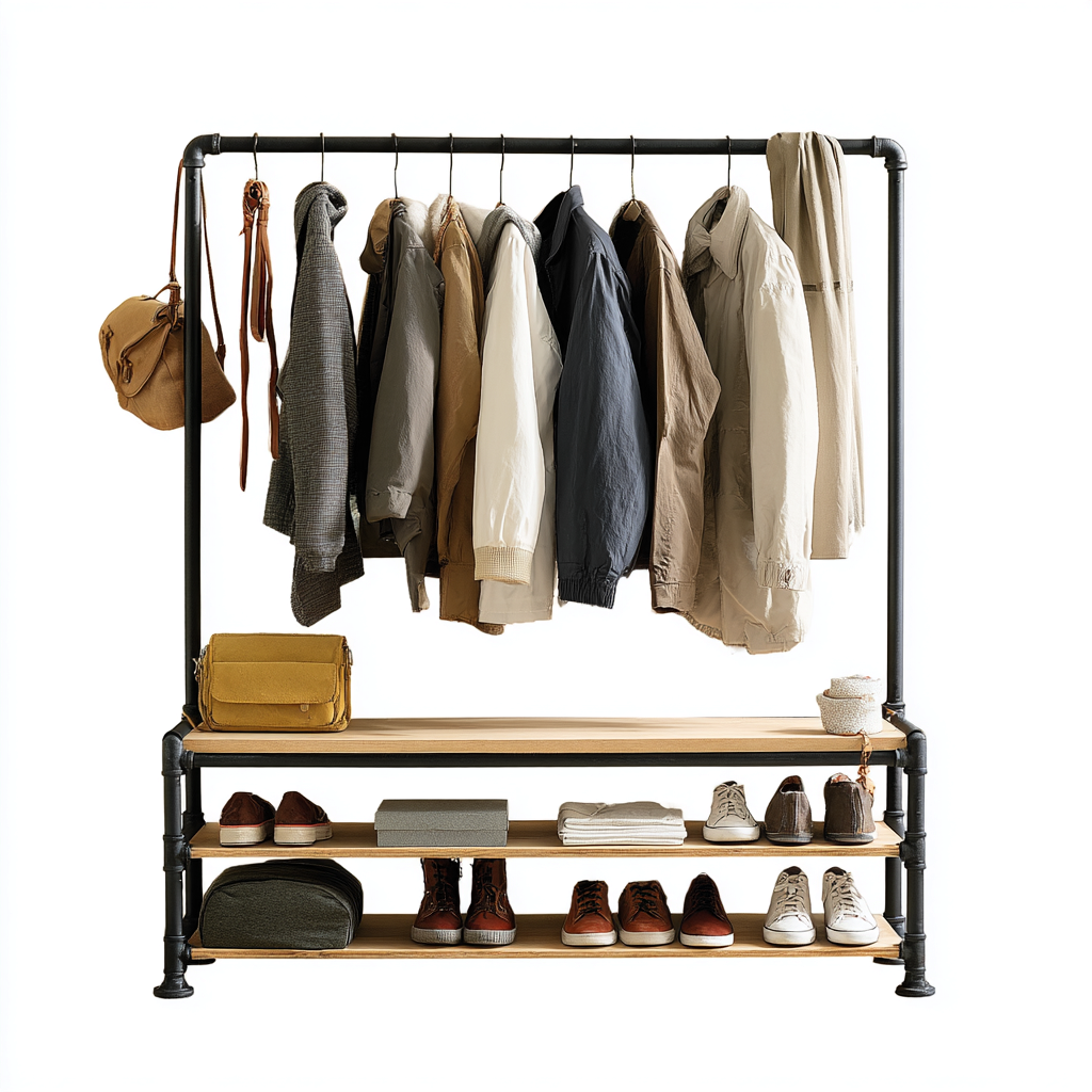 Porte manteau - métal-bois - 120x40x165 cm - noir-chêne clair - style industriel-Snugure