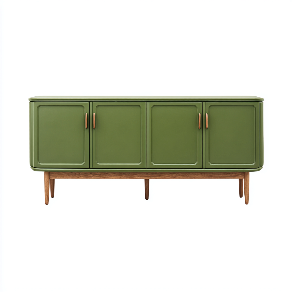 Meuble TV - bois - 160x40x75 cm - vert olive - style scandinave-Snugure