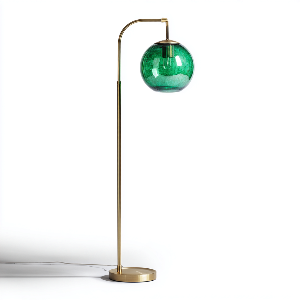 Lampadaire - métal-doré-verre - 40x30x165 cm - vert - style moderne - abat-jour sphérique-Snugure