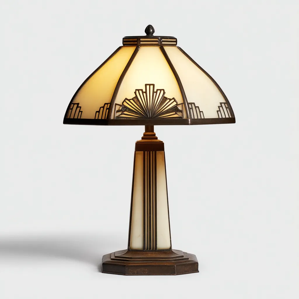 Lampe de table - verre-bronze - 30x30x48 cm - ambre-brun - style Art déco-Snugure