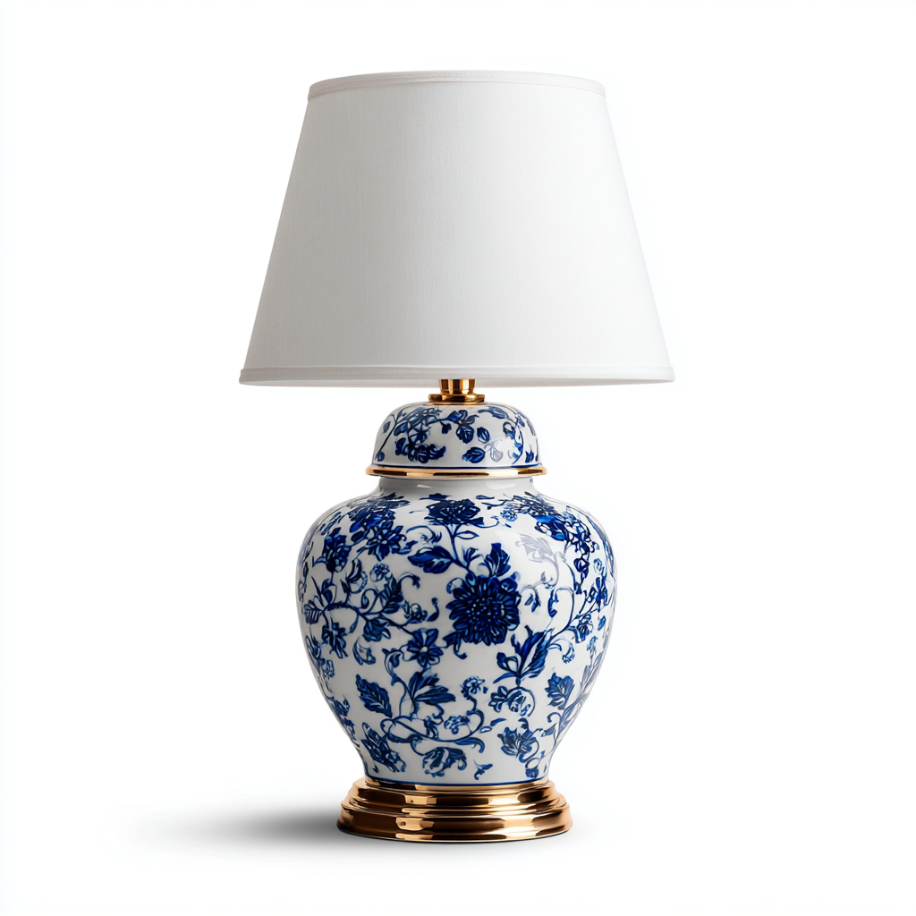 Lampe de table céramique 30x30x52 cm bleu-blanc style classique éclairage d'ambiance-Snugure