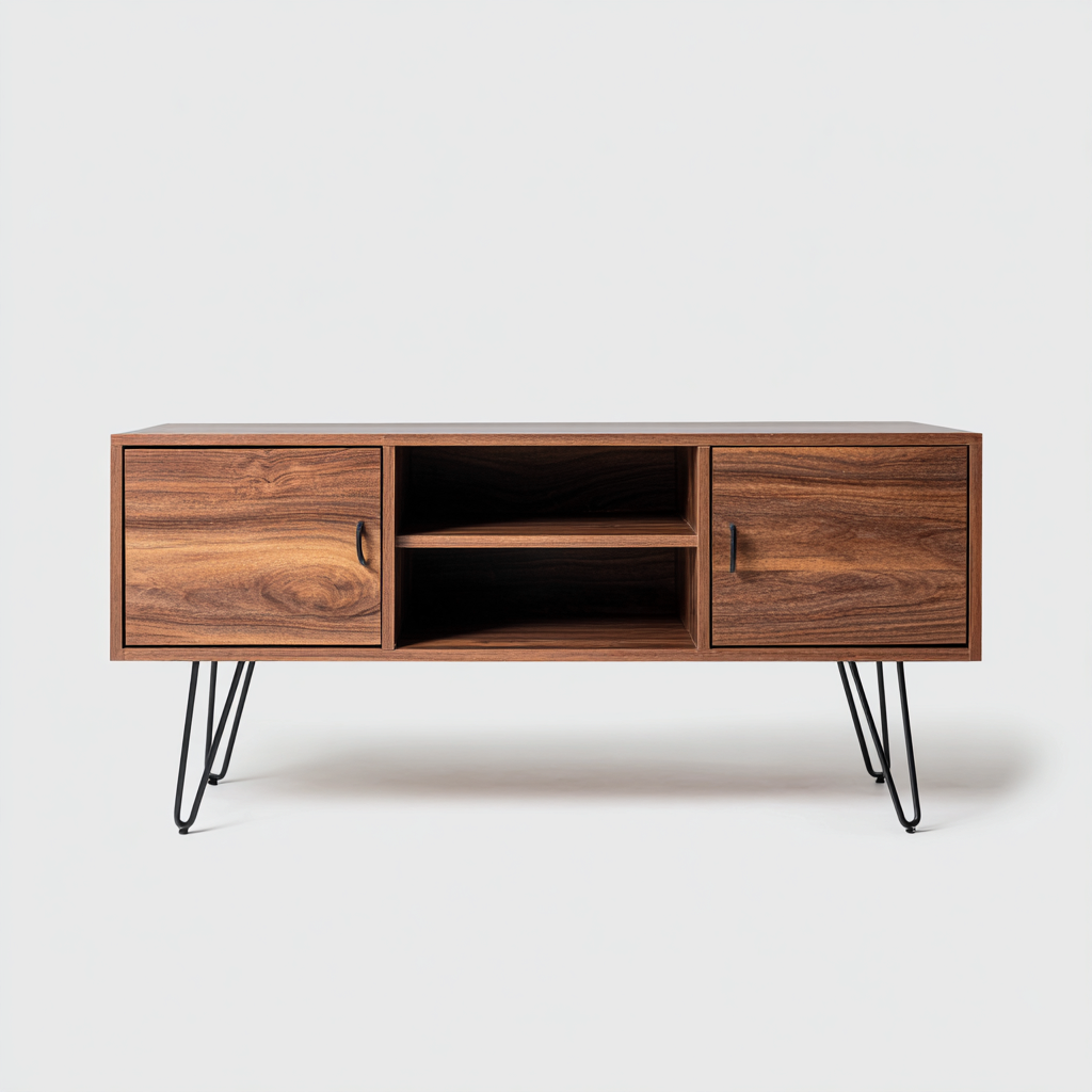 Meuble TV - bois-métal - 140x40x60 cm - noyer - style vintage-Snugure