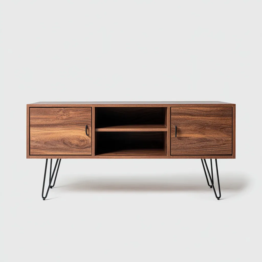 Meuble TV - bois-métal - 140x40x60 cm - noyer - style vintage-Snugure