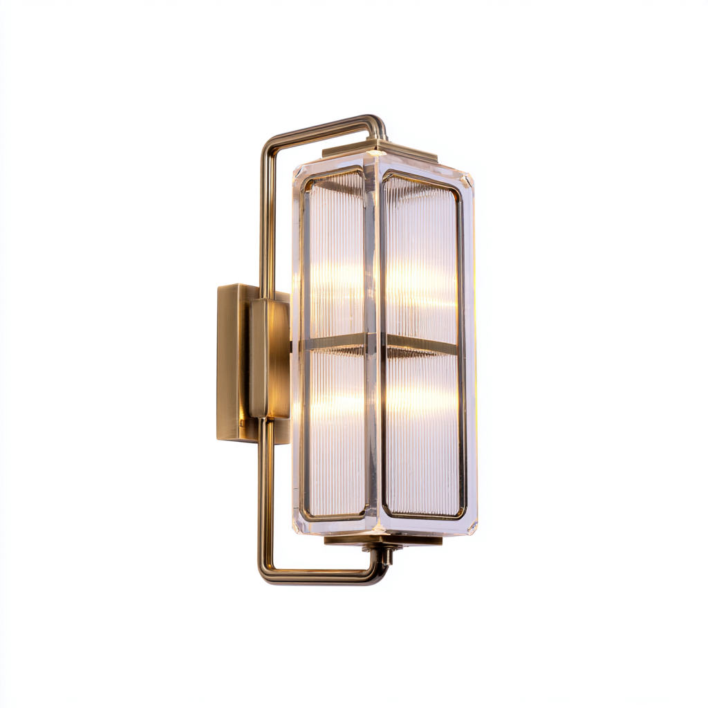 Applique murale - laiton-verre transparent - 18x12x40 cm - doré - style art déco - éclairage mural décoratif pour salon ou couloir-Snugure