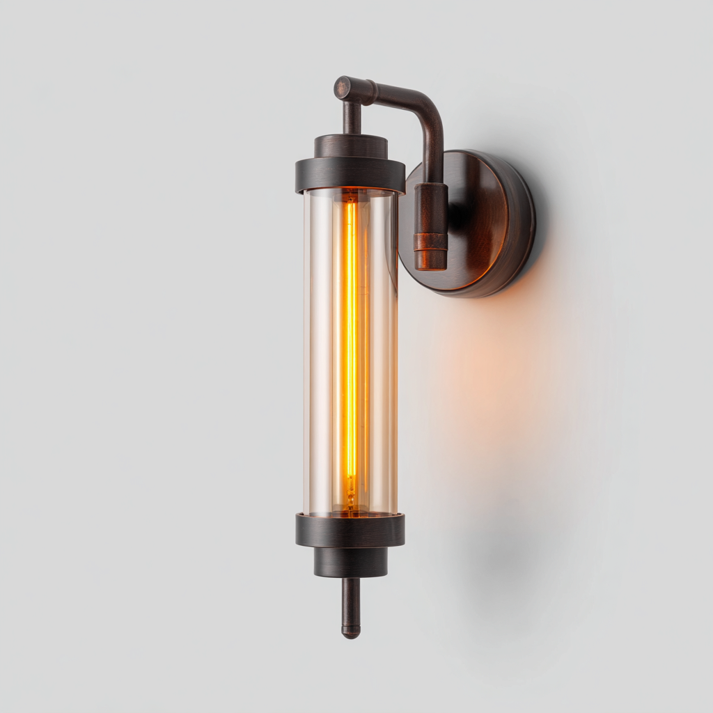 Applique murale - métal-verre - 9x12x32 cm - bronze foncé - style industriel rétro - lampe murale cylindrique décorative pour salon ou couloir-Snugure