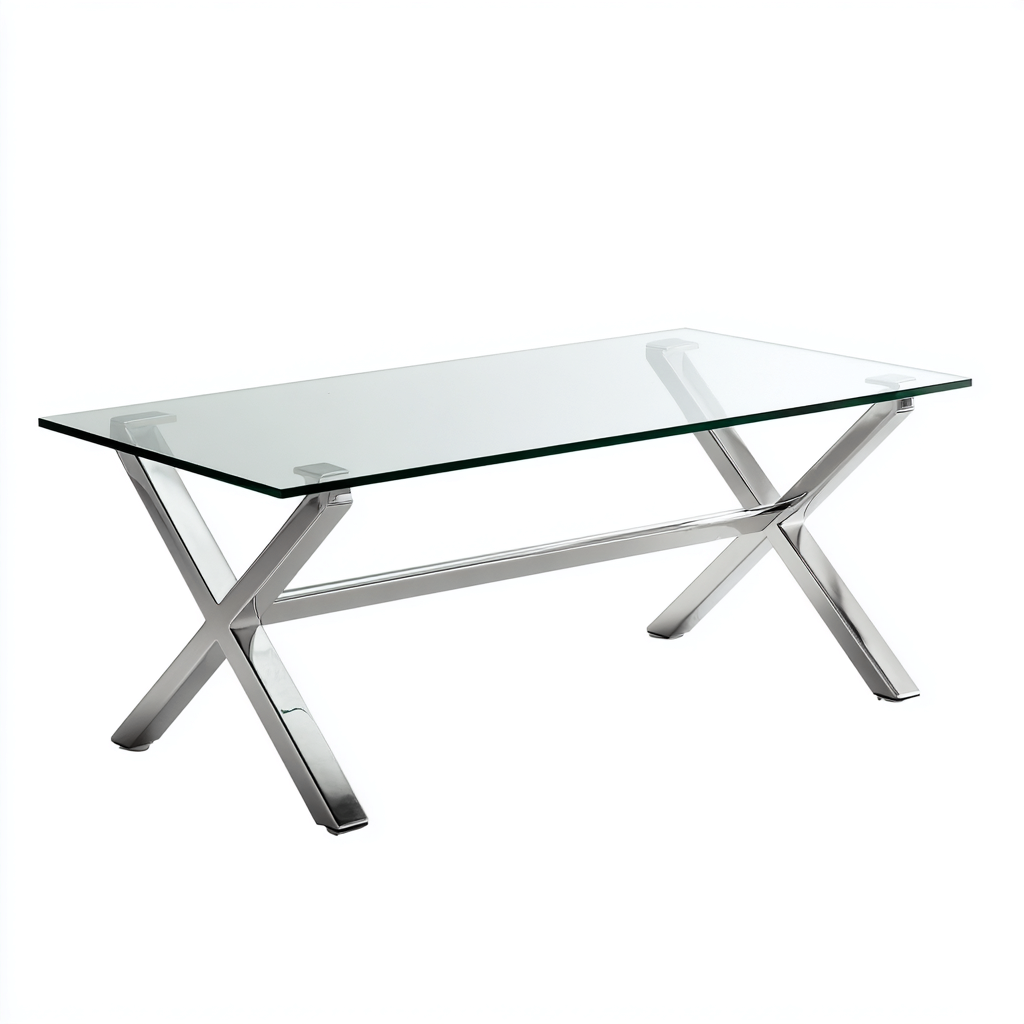 Table basse - verre-acier inoxydable - 120x60x45 cm - transparent-argenté - style moderne contemporain-Snugure