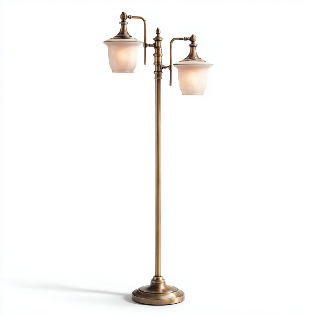 Lampadaire - métal-bronze-verre - 45x30x165 cm - blanc - style rétro - double abat-jour-Snugure