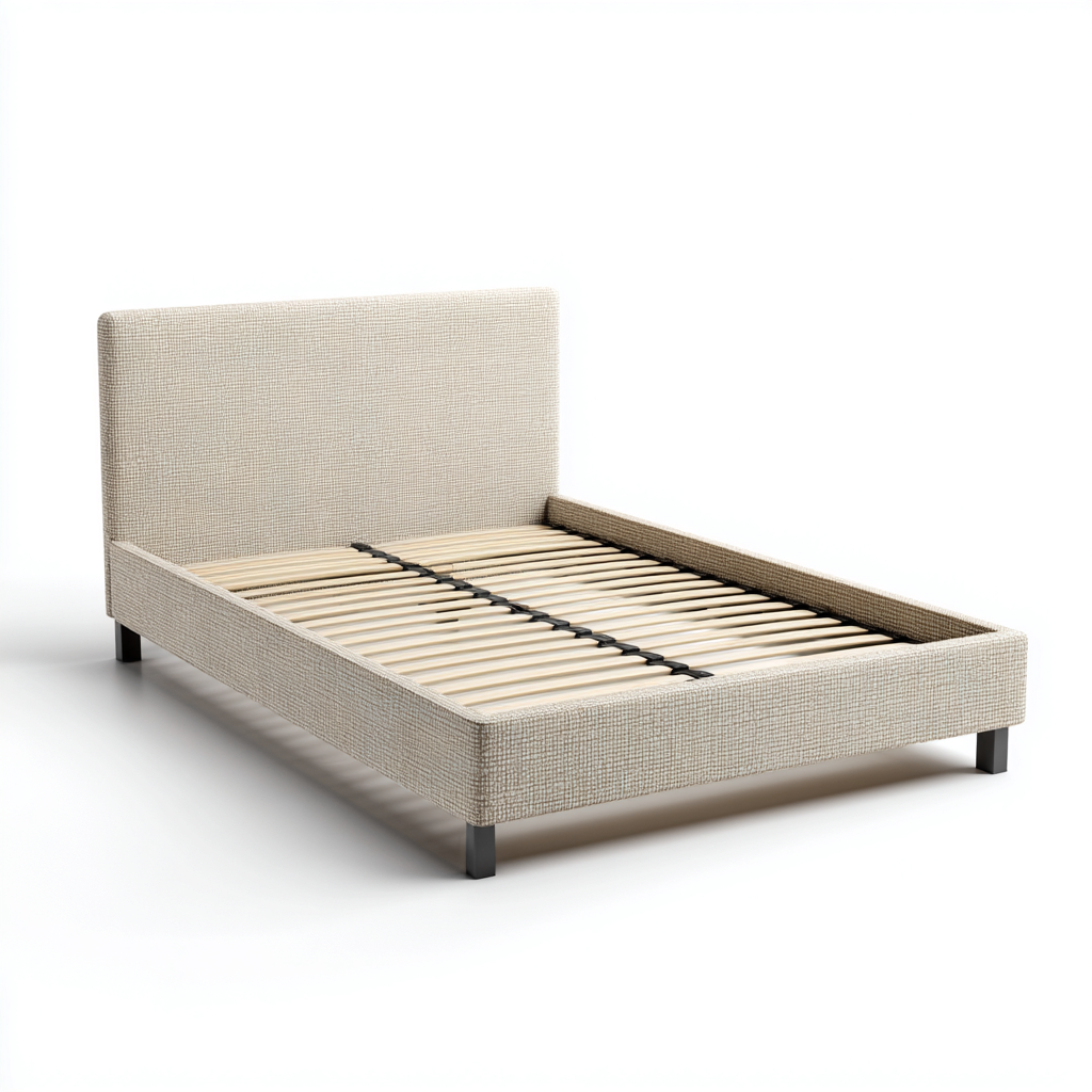 Lit double - tissu - 205x160x100 cm - beige - style minimaliste contemporain-Snugure